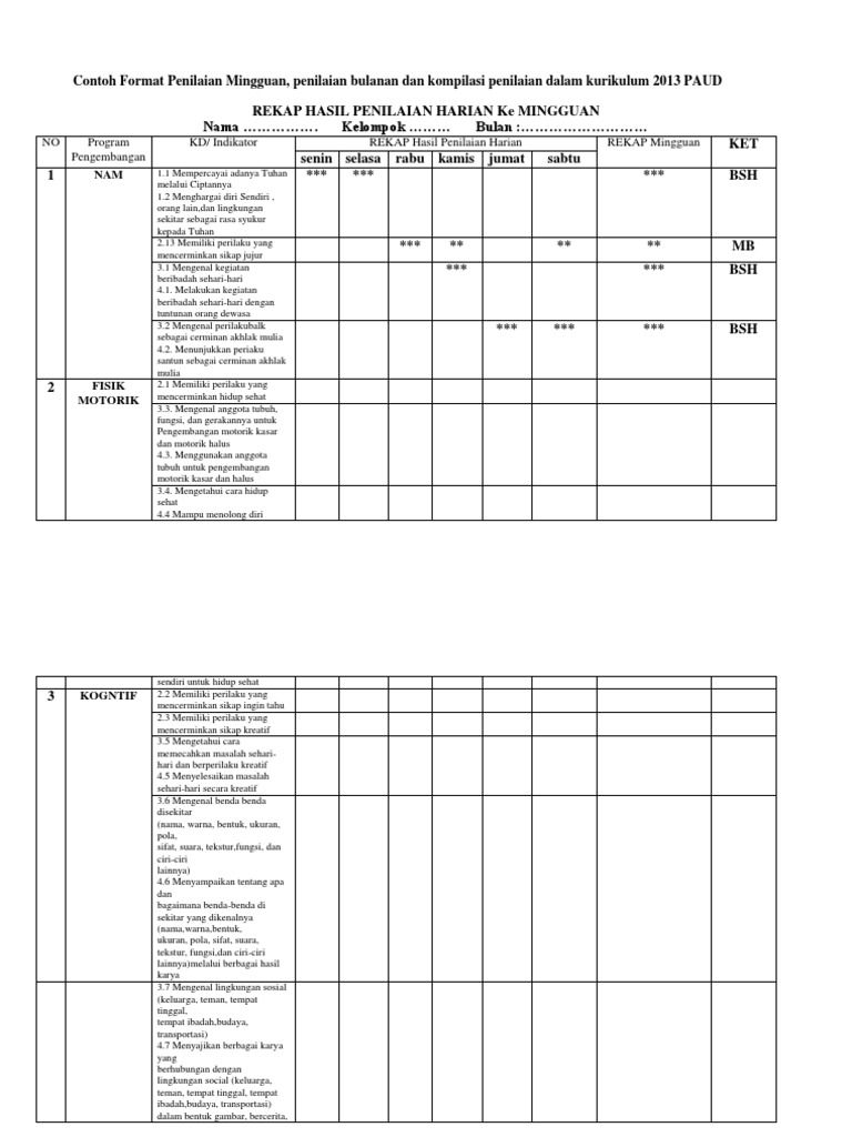 Detail Contoh Format Penilaian Nomer 6