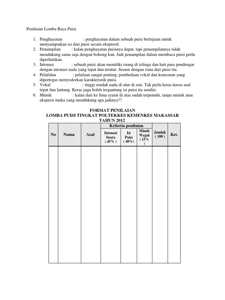 Detail Contoh Format Penilaian Puisi Nomer 15