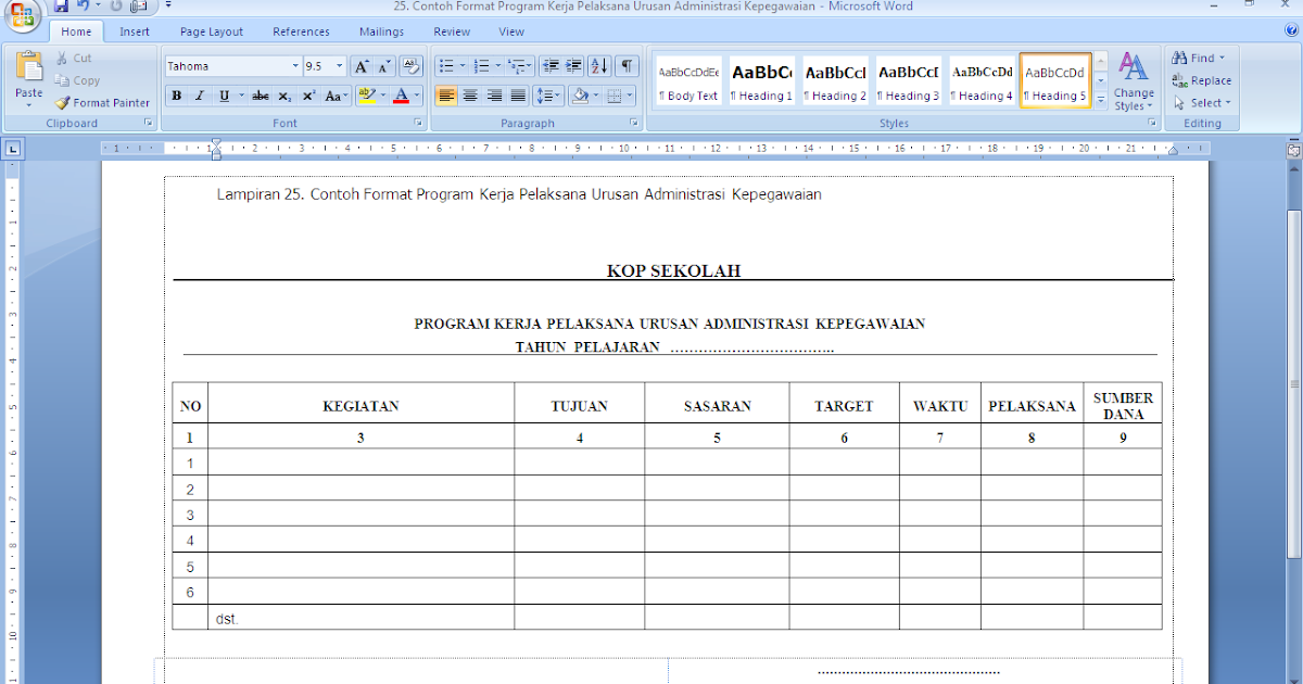 Detail Contoh Format Program Kerja Nomer 15