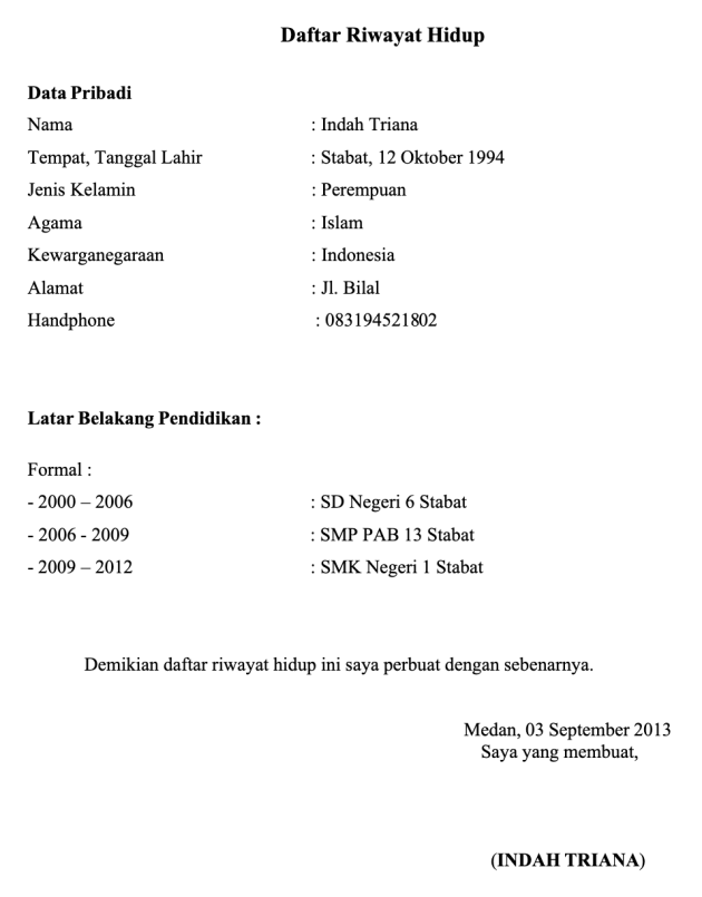 Detail Contoh Format Riwayat Hidup Nomer 18