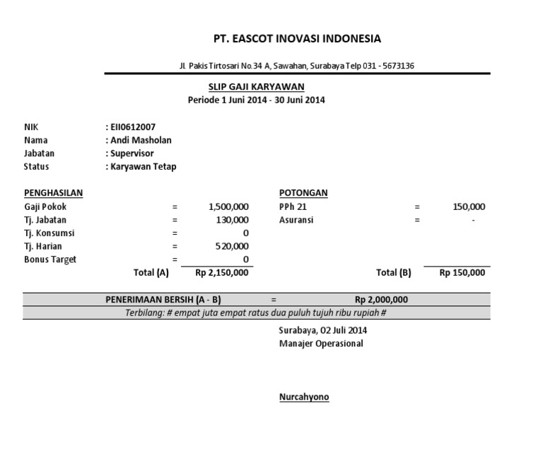 Detail Contoh Format Slip Gaji Nomer 3