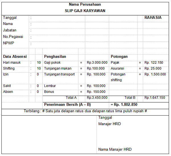 Detail Contoh Format Slip Gaji Nomer 39