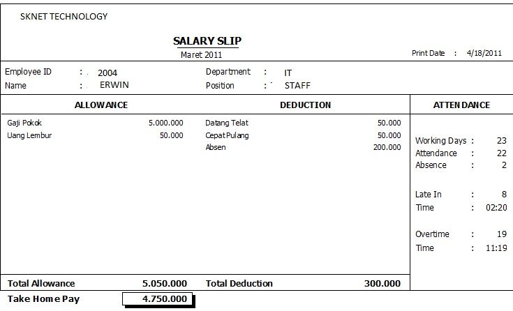 Detail Contoh Format Slip Gaji Nomer 44