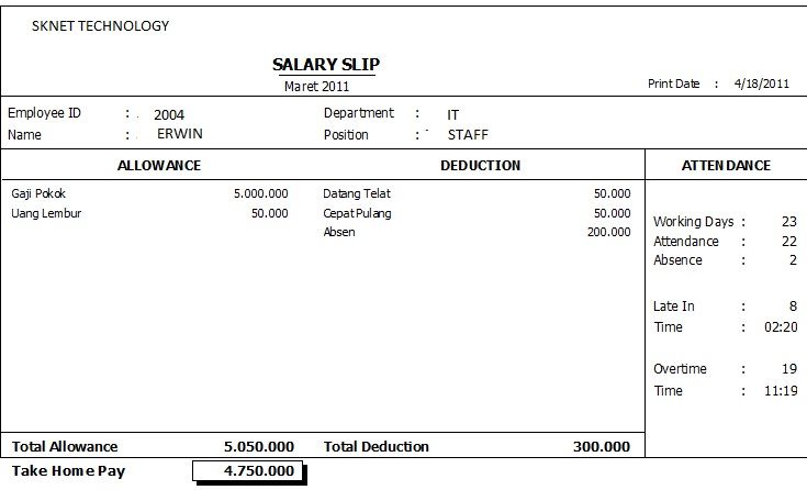 Detail Contoh Format Slip Gaji Nomer 44