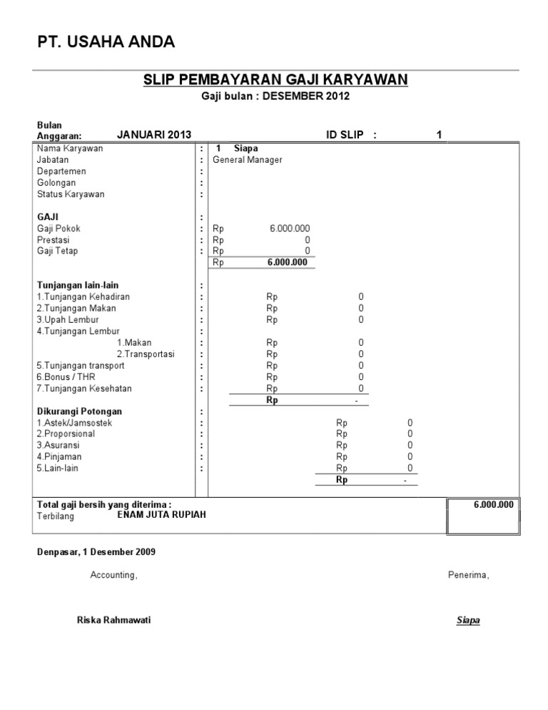 Detail Contoh Format Slip Gaji Nomer 54