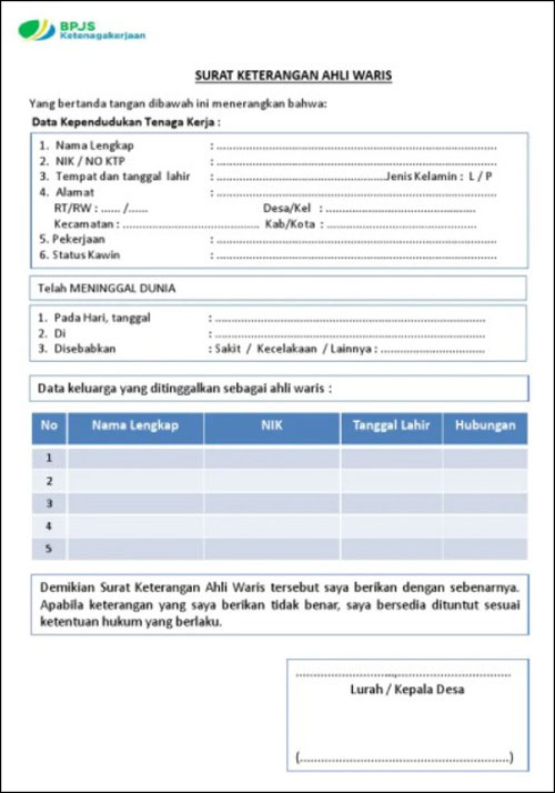 Detail Contoh Format Surat Ahli Waris Nomer 41