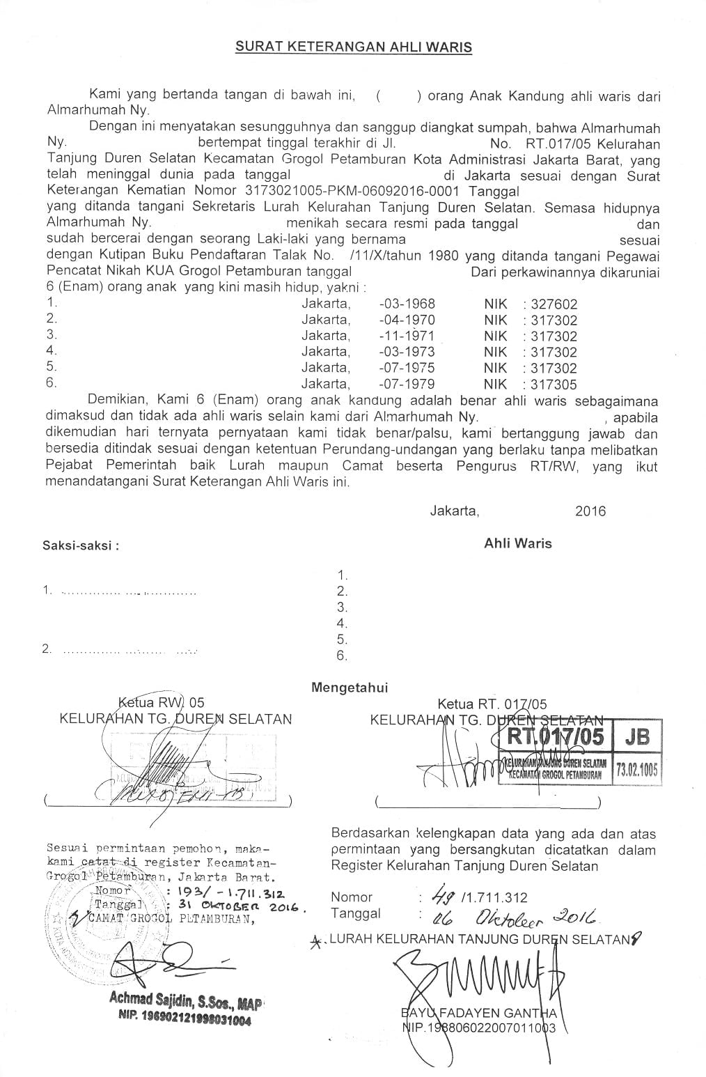 Detail Contoh Format Surat Ahli Waris Nomer 50