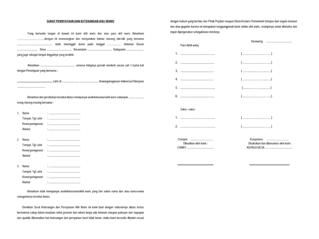 Detail Contoh Format Surat Ahli Waris Nomer 53