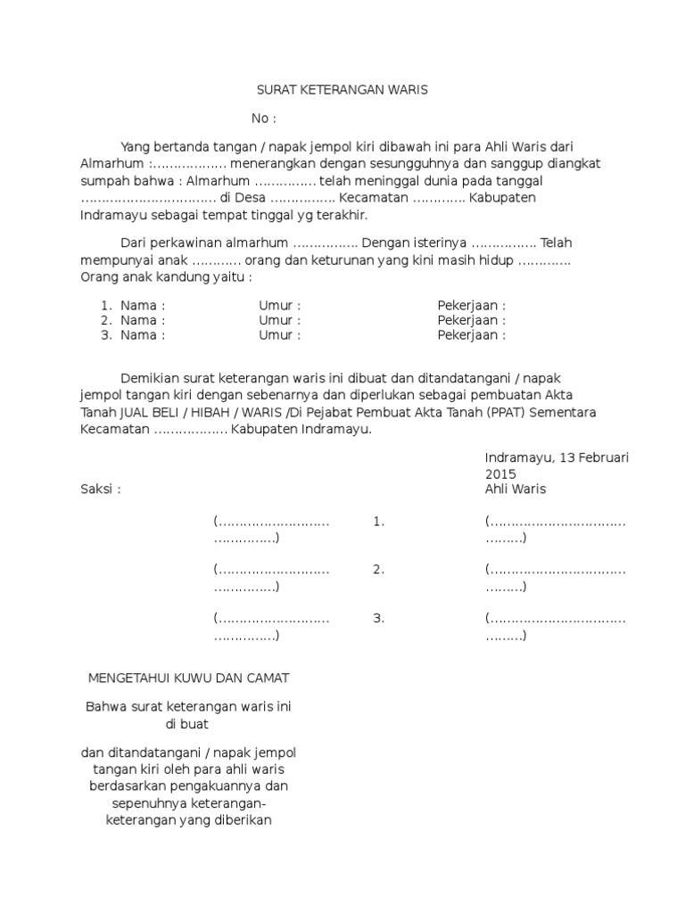 Detail Contoh Format Surat Ahli Waris Nomer 55