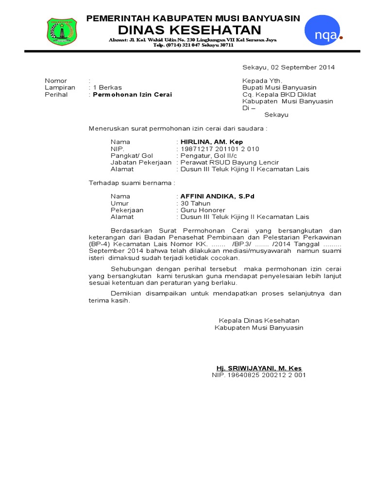 Detail Contoh Format Surat Izin Cerai Dari Atasan Pns Nomer 8