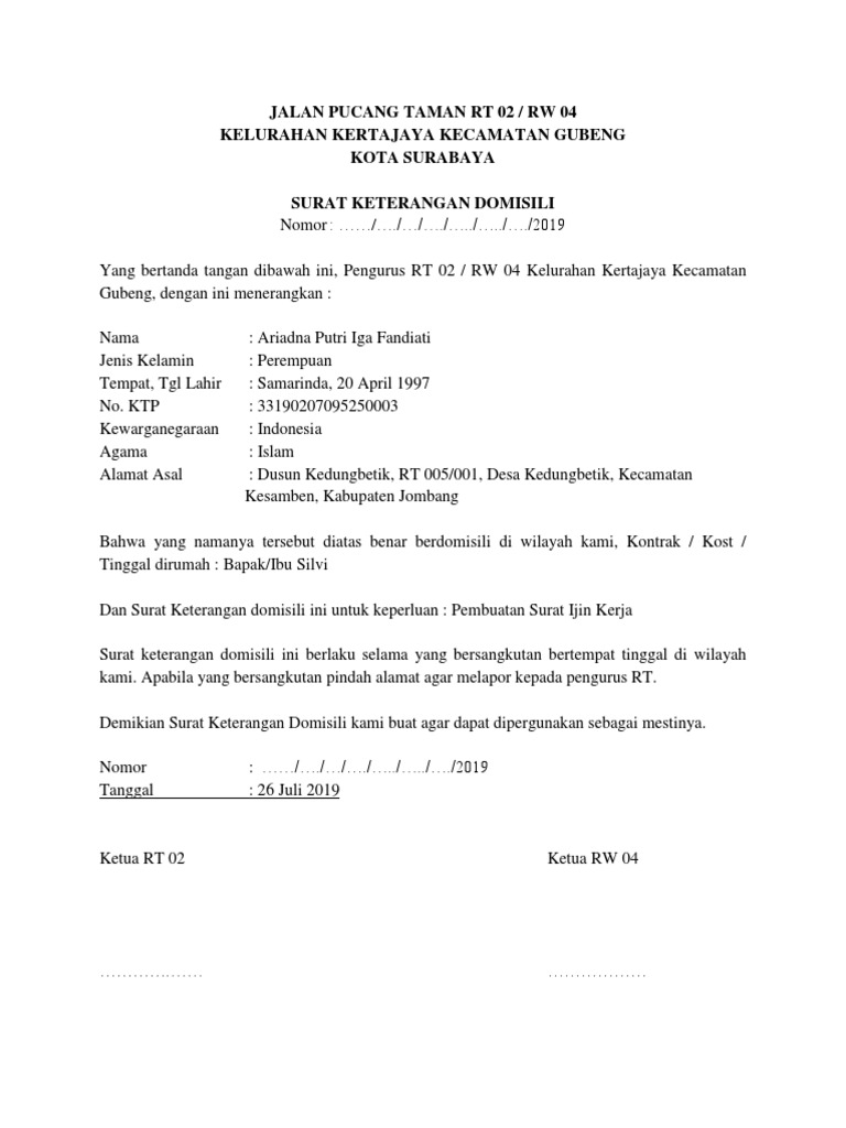 Detail Contoh Format Surat Keterangan Domisili Nomer 41