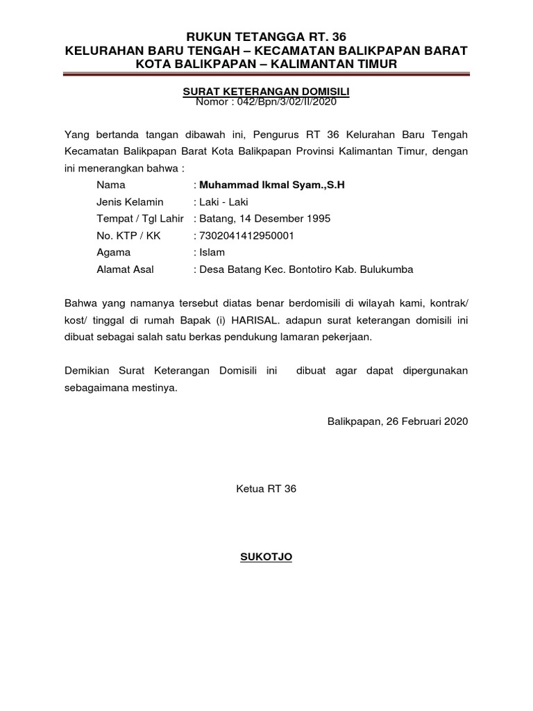 Detail Contoh Format Surat Keterangan Domisili Nomer 44