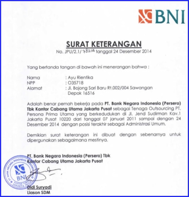 Detail Contoh Format Surat Keterangan Kerja Nomer 19