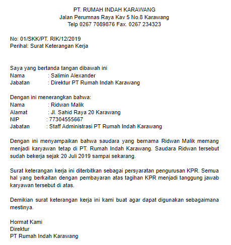 Detail Contoh Format Surat Keterangan Kerja Nomer 3