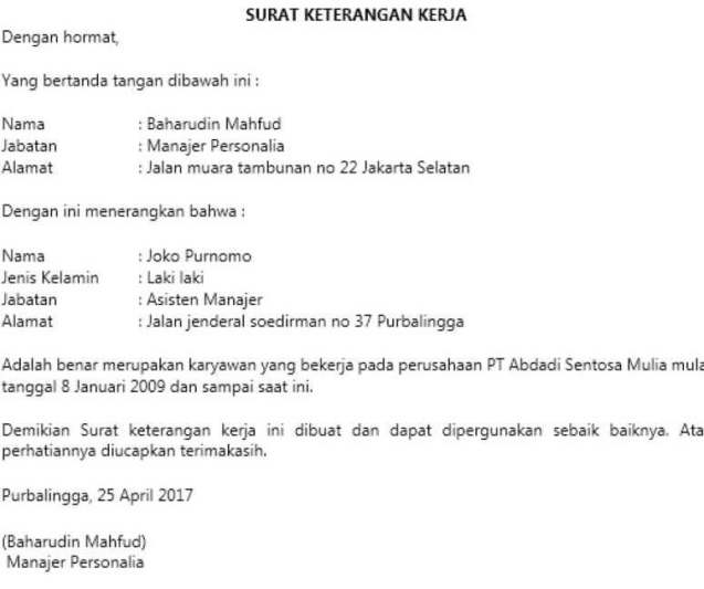 Detail Contoh Format Surat Keterangan Kerja Nomer 36