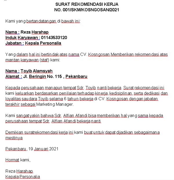 Detail Contoh Format Surat Keterangan Kerja Nomer 56