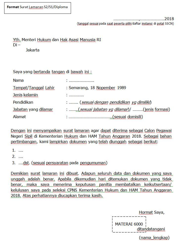 Detail Contoh Format Surat Lamaran Cpns 2018 Nomer 3