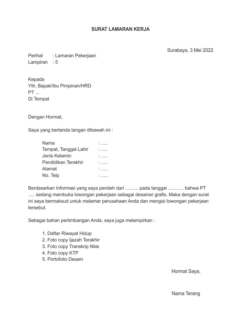 Detail Contoh Format Surat Lamaran Kerja Nomer 42