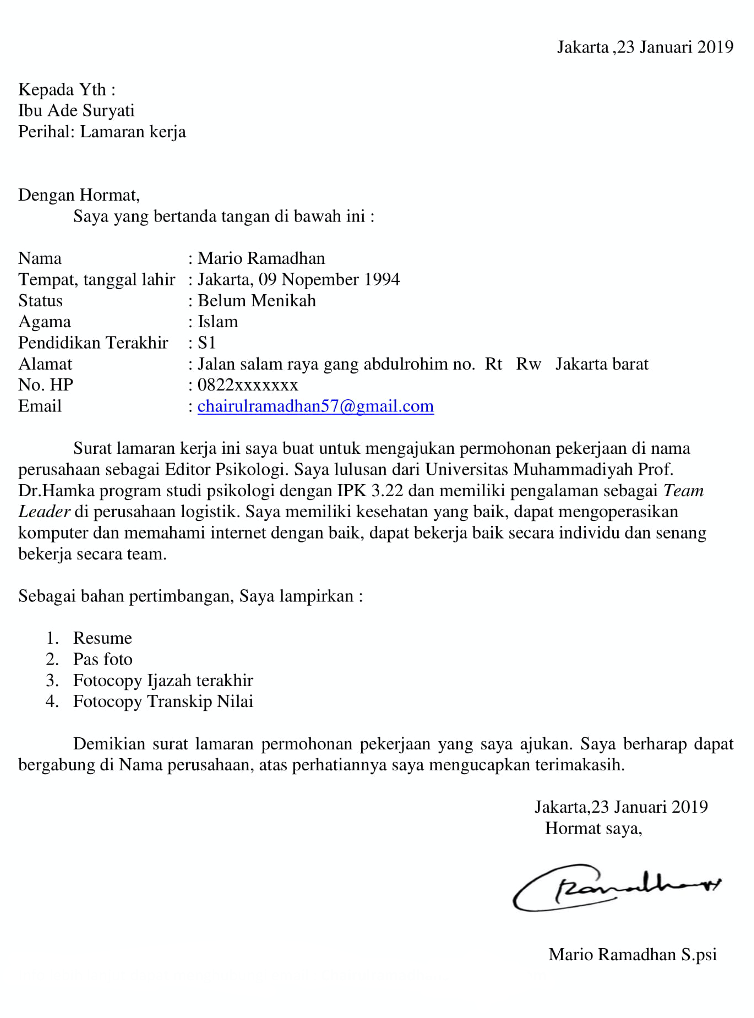 Detail Contoh Format Surat Lamaran Kerja Nomer 10