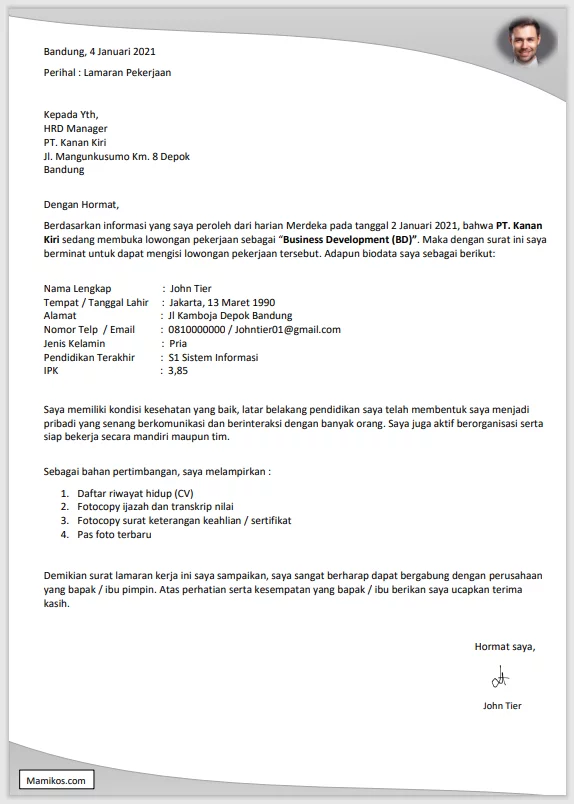 Detail Contoh Format Surat Lamaran Kerja Yang Baik Dan Benar Nomer 14