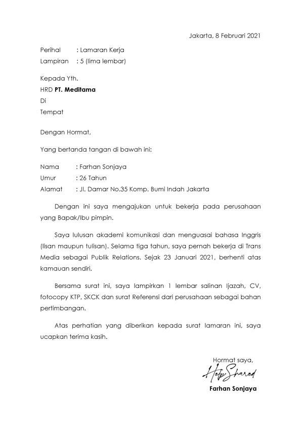 Detail Contoh Format Surat Lamaran Kerja Yang Baik Dan Benar Nomer 32