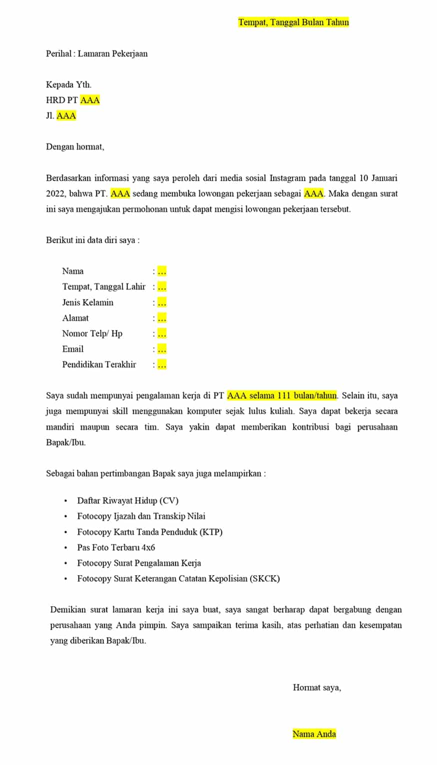 Detail Contoh Format Surat Lamaran Pekerjaan Nomer 56