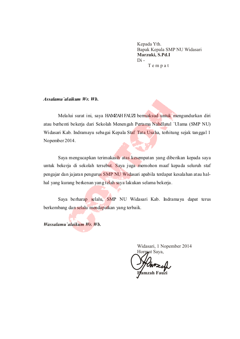 Detail Contoh Format Surat Pengunduran Diri Nomer 41