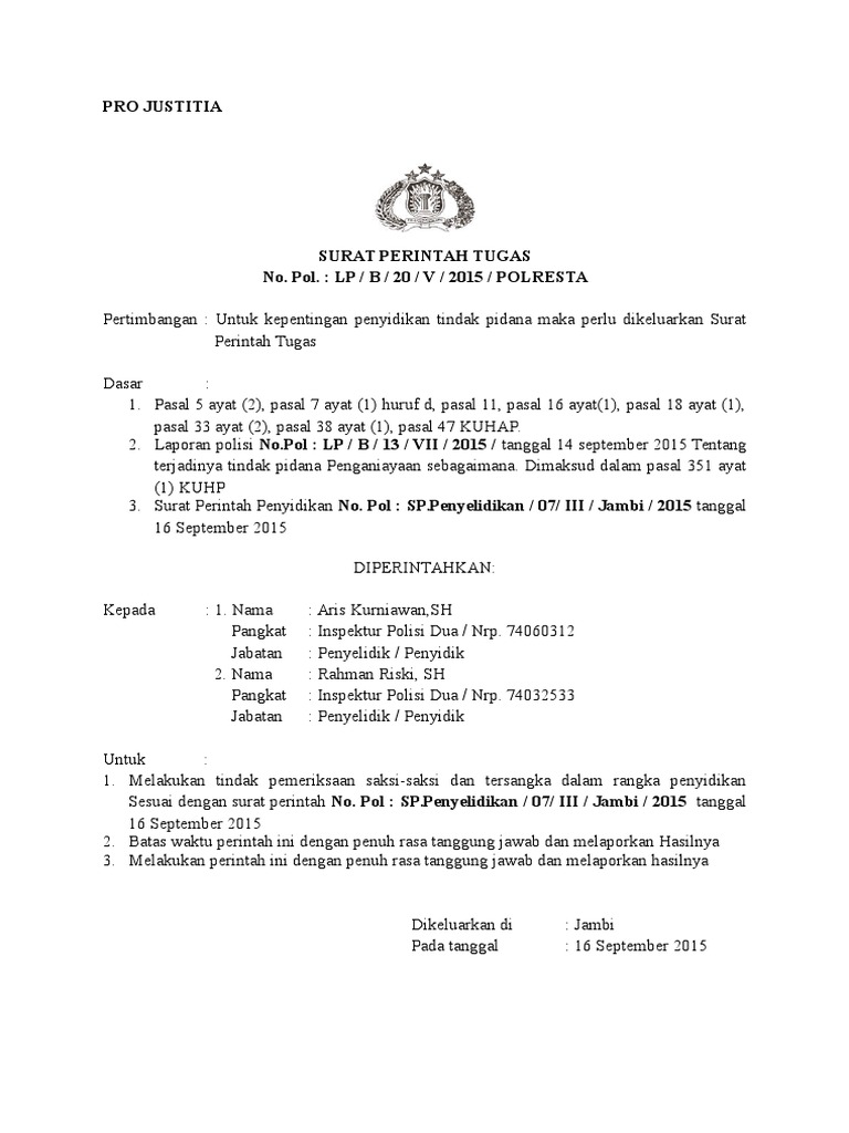 Detail Contoh Format Surat Perintah Tugas Nomer 24