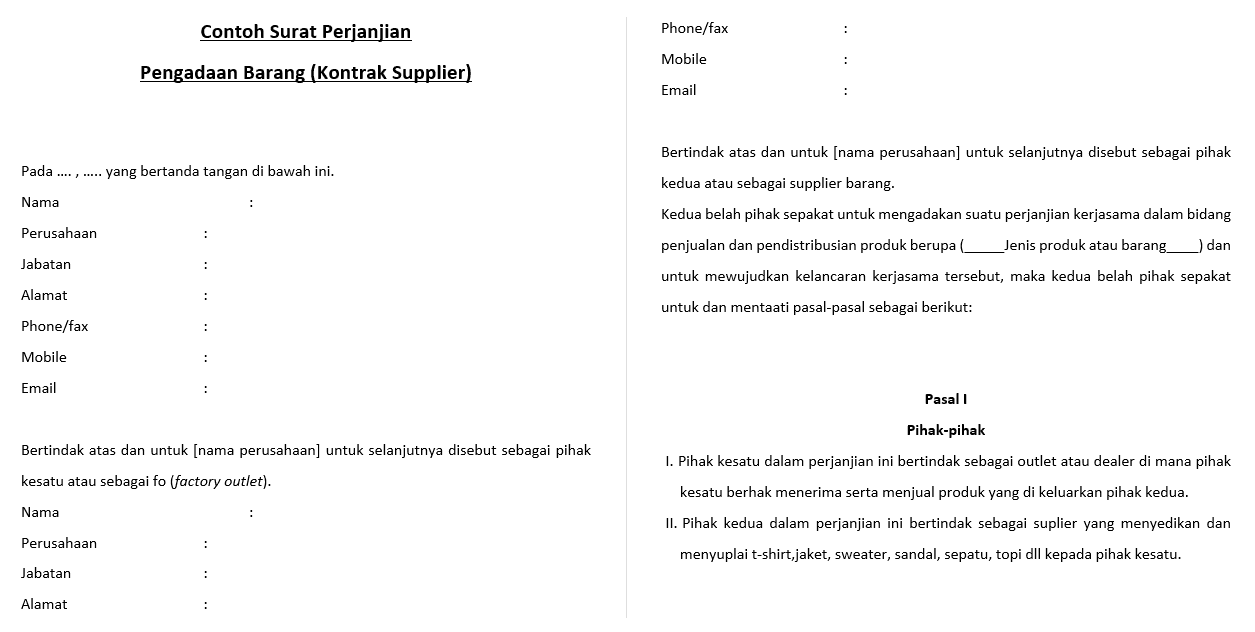 Detail Contoh Format Surat Perjanjian Kerja Nomer 11