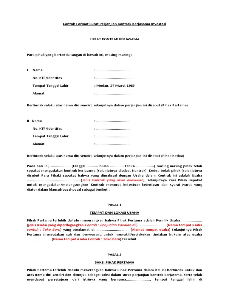 Detail Contoh Format Surat Perjanjian Kerja Nomer 52