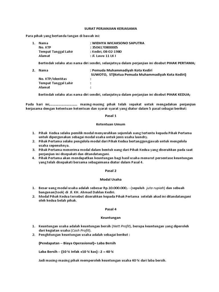Detail Contoh Format Surat Perjanjian Kerja Nomer 53