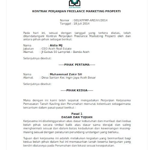 Detail Contoh Format Surat Perjanjian Kerja Nomer 9