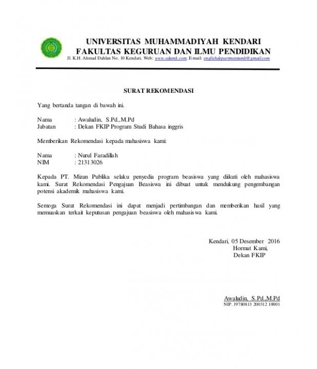 Detail Contoh Format Surat Rekomendasi Beasiswa Nomer 23