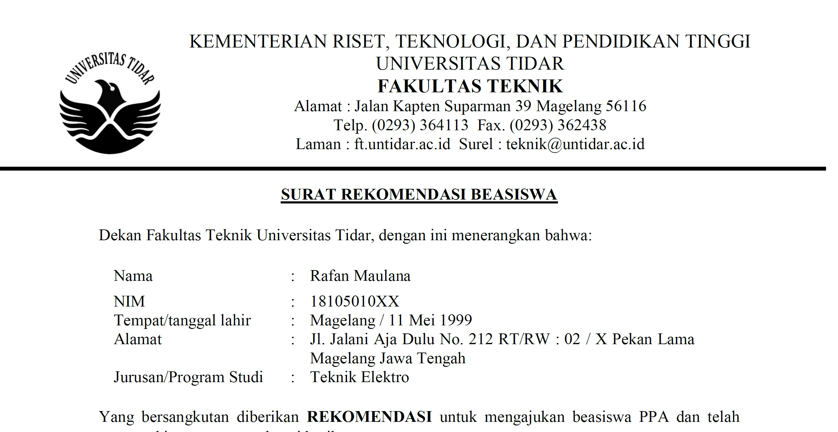 Detail Contoh Format Surat Rekomendasi Beasiswa Nomer 29