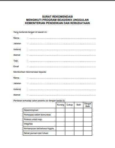 Detail Contoh Format Surat Rekomendasi Beasiswa Nomer 42