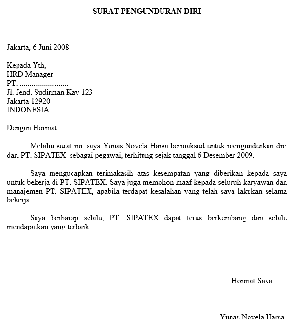 Detail Contoh Format Surat Resign Nomer 10