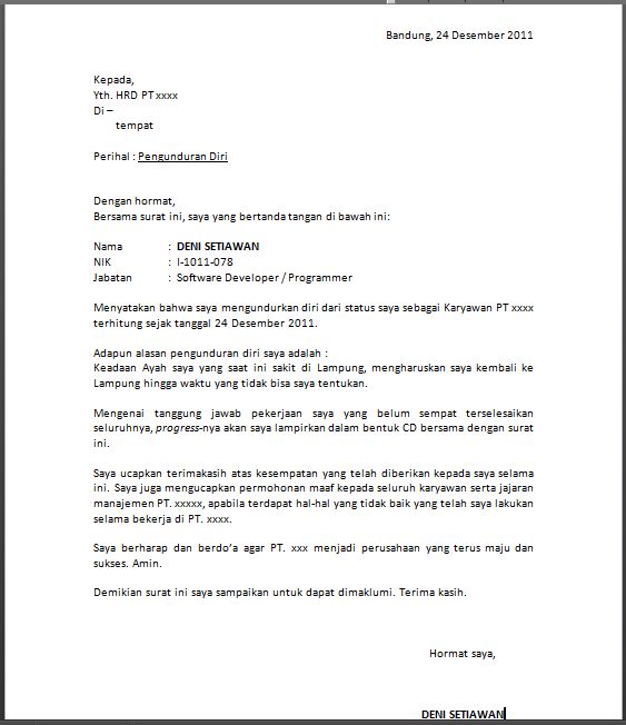 Detail Contoh Format Surat Resign Nomer 33