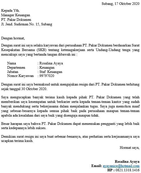 Detail Contoh Format Surat Resign Nomer 50