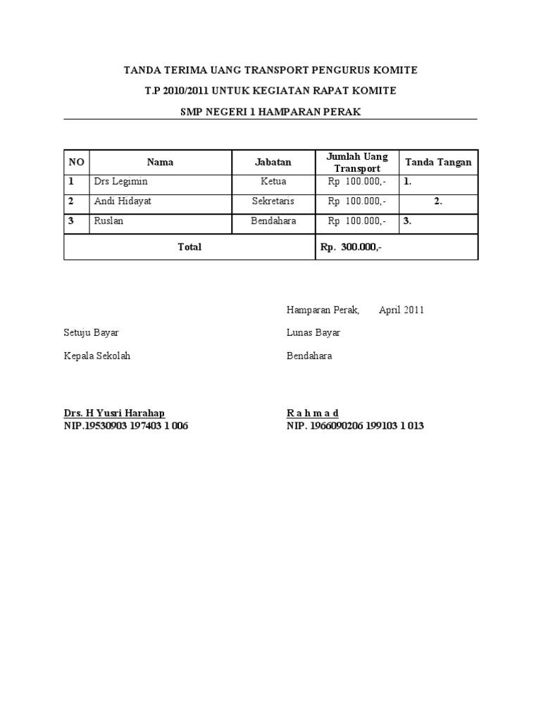 Detail Contoh Format Surat Tanda Terima Uang Nomer 38