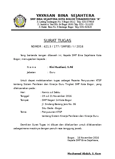Detail Contoh Format Surat Tugas Nomer 35