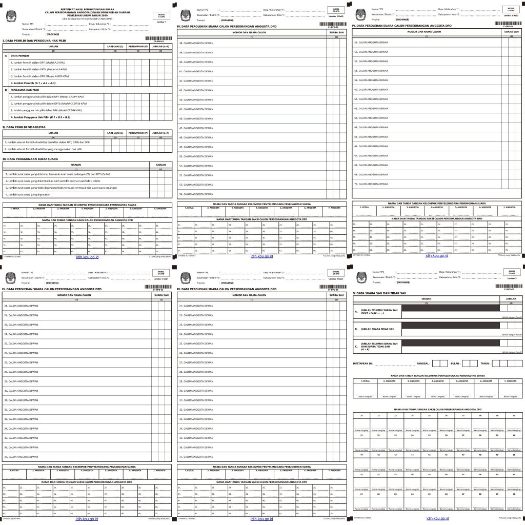 Detail Contoh Formulir C1 Pemilu 2019 Nomer 19