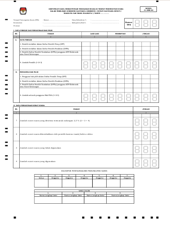 Detail Contoh Formulir C1 Pemilu 2019 Nomer 9