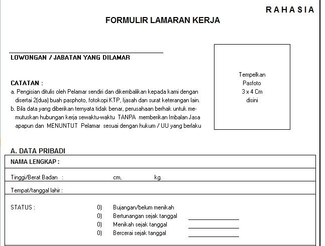 Detail Contoh Formulir Lamaran Kerja Nomer 11