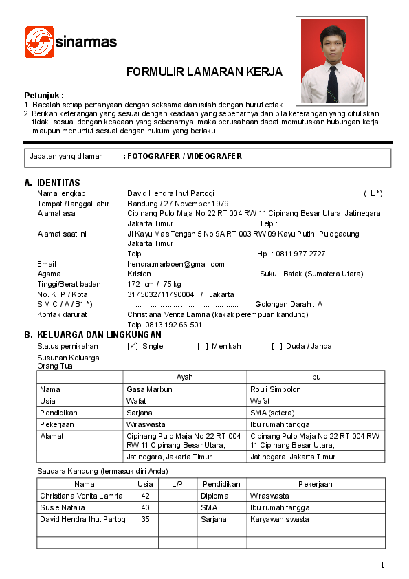 Detail Contoh Formulir Lamaran Kerja Nomer 12