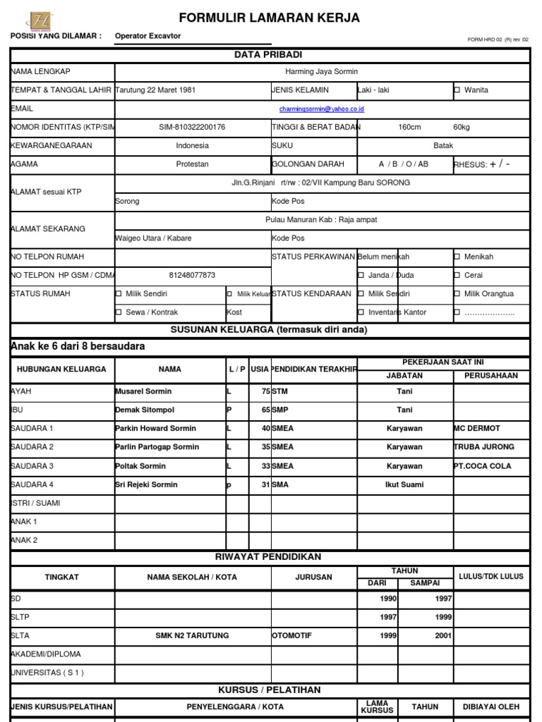 Detail Contoh Formulir Lamaran Kerja Nomer 21