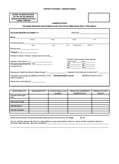 Detail Contoh Formulir Lamaran Kerja Nomer 4