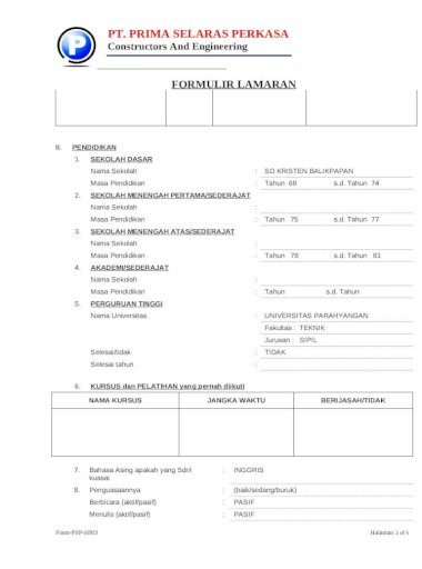 Detail Contoh Formulir Lamaran Kerja Nomer 41