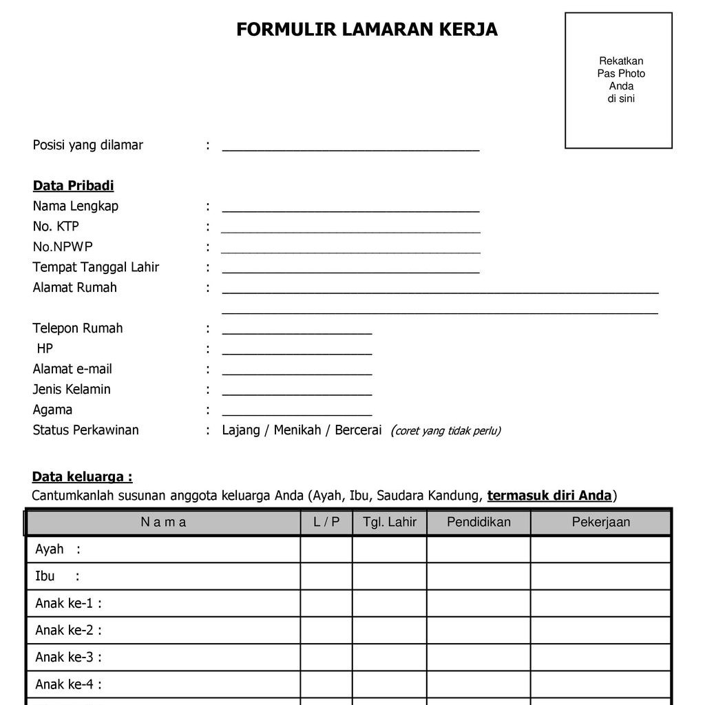 Detail Contoh Formulir Lamaran Kerja Nomer 6