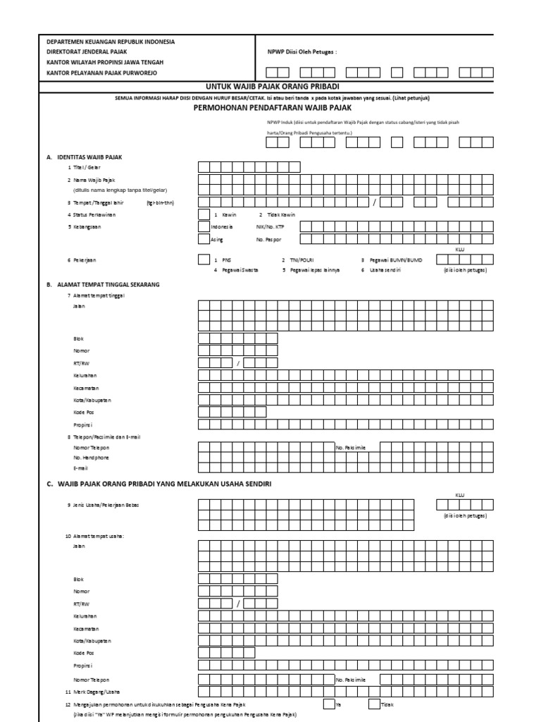 Detail Contoh Formulir Npwp Nomer 19