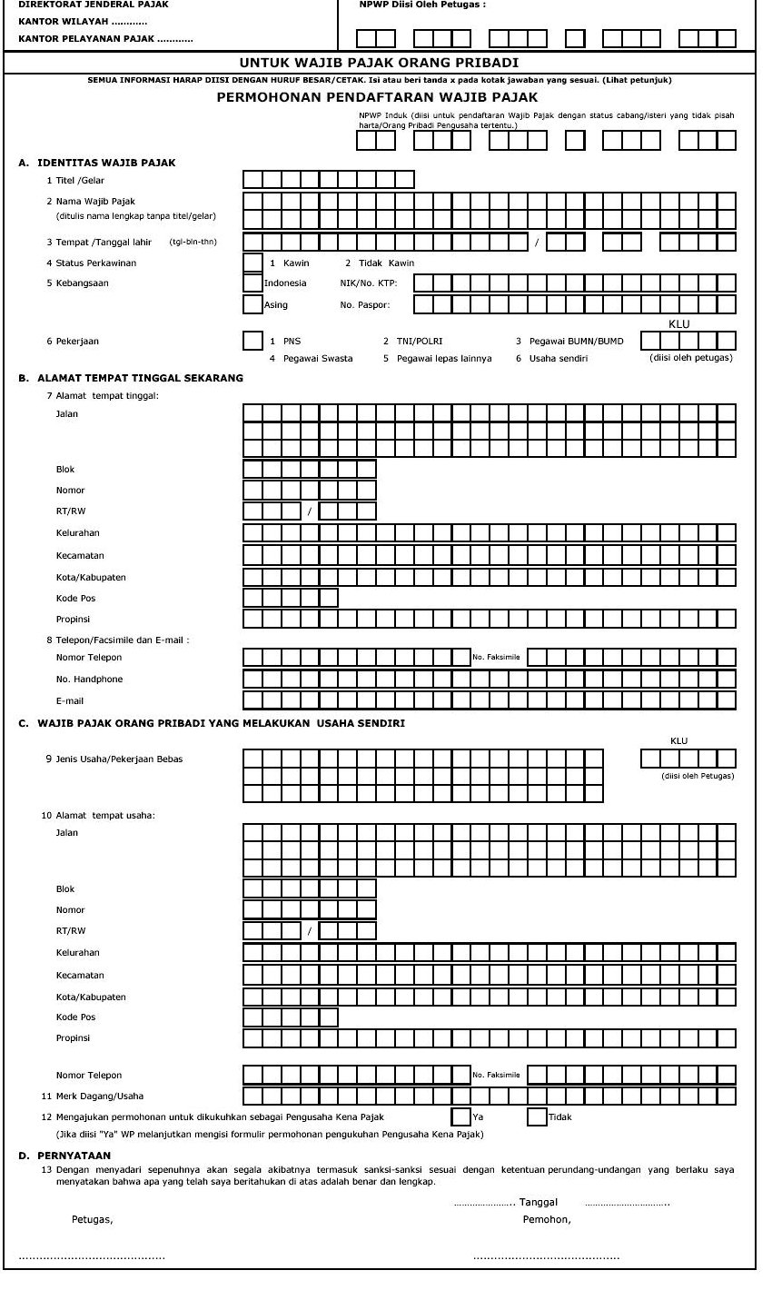 Detail Contoh Formulir Npwp Nomer 37